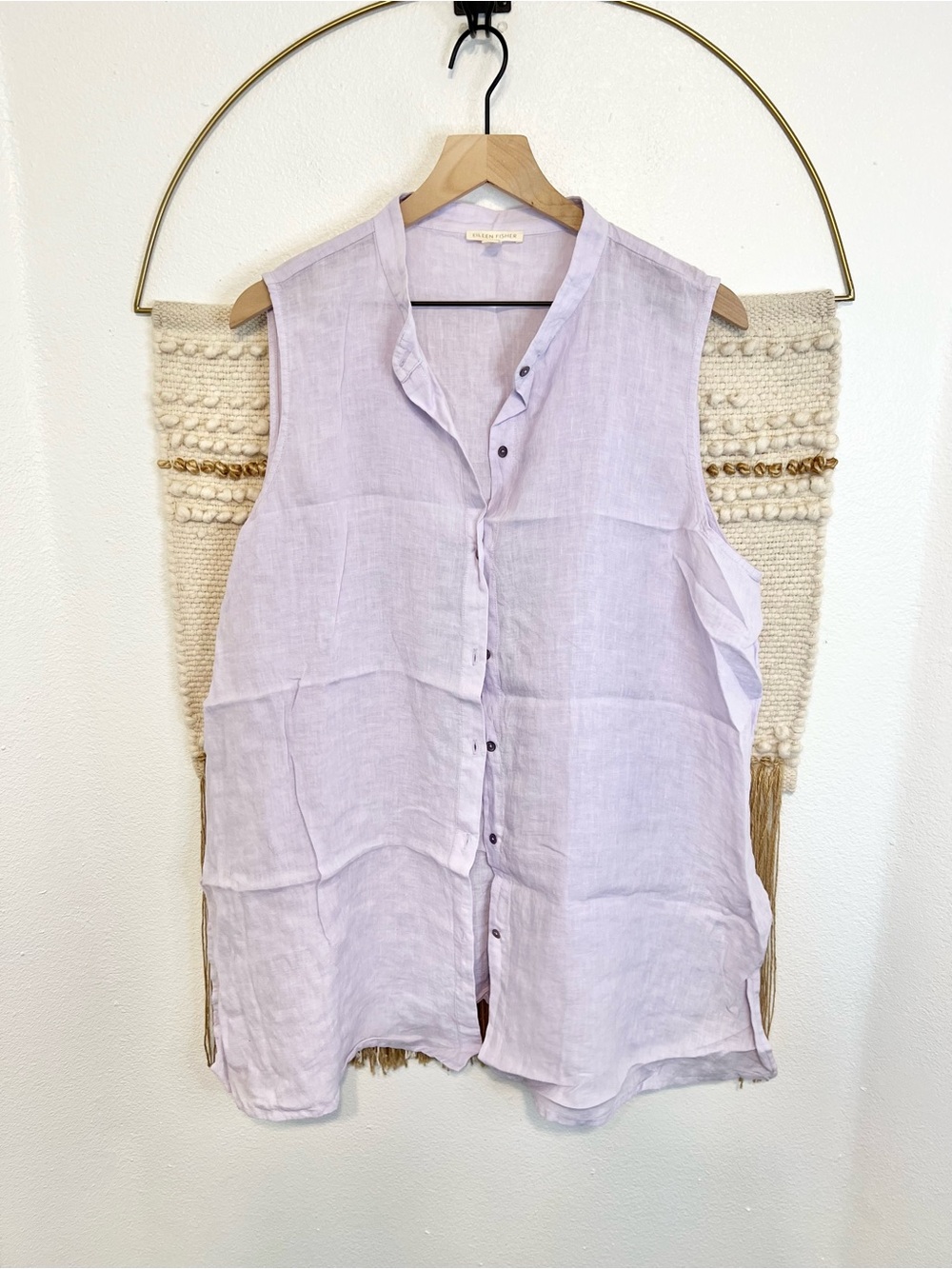 Eileen Fisher Lavender Sleeveless Linen Button-Down Top Organic Linen 1X